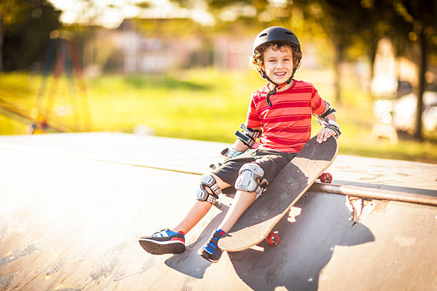 Little boy skateboarding